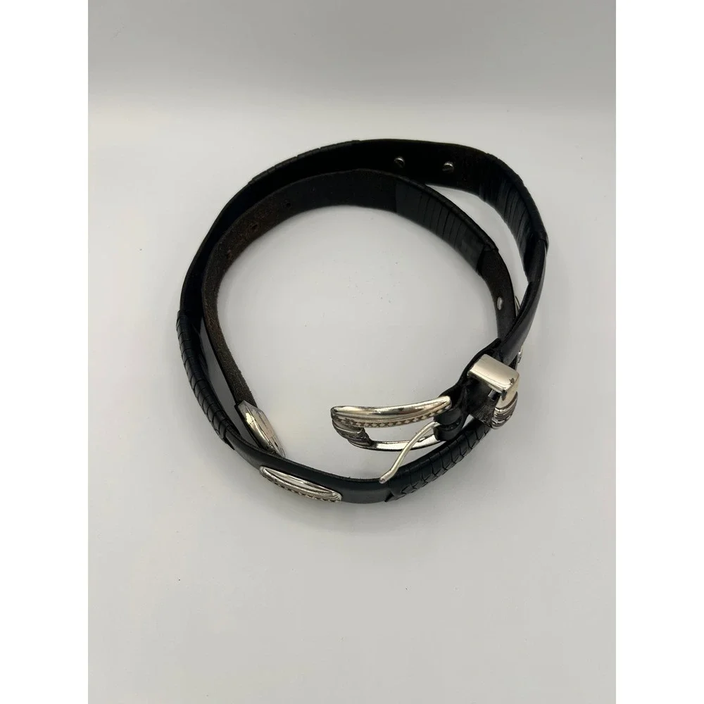 Brighton‎ Mens 36 Black Leather Western Concho Belt Silver Engraved Buckle 98053